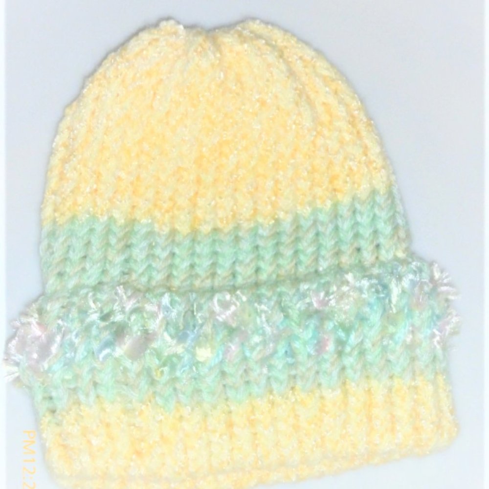 HTS - THICK Hand Knitted WOMAN'S TOQUE Yellow Mint Winter Hat Girl's Hat Skiing